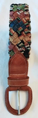 Ceinture Vintage Cuir Et Tissu Tressée. - Photo 1/4