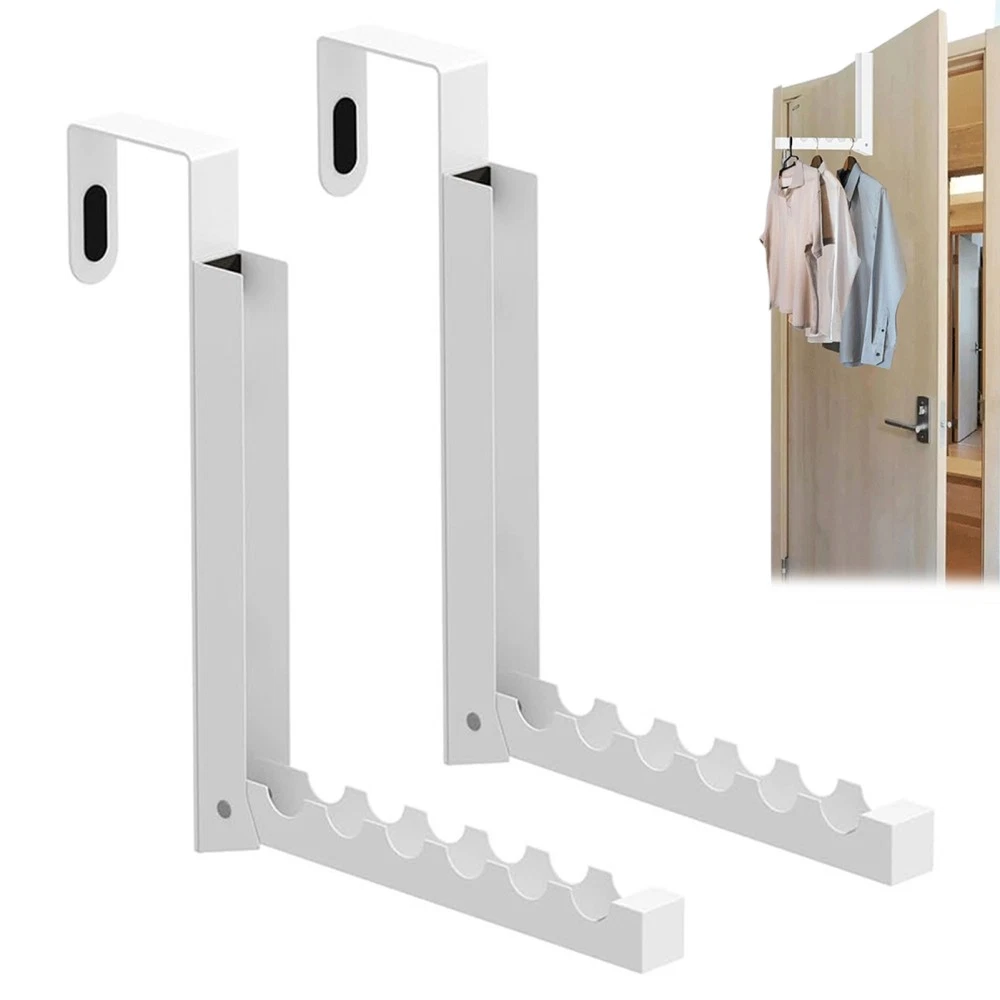 2Pcs Over The Door Hooks Hanger Folding Over The Door Clothes Drying Rack NEW