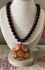Vintage Lenora Dame Large Pendant Beaded Necklace 17?