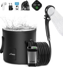 Outdoor Portable Shower Kit - 6000mAh Pump, Collapsible 5 Gallon Bucket Included