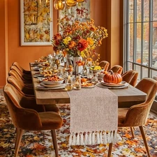 Boho Table Runner 90 inches Long- Rustic Burlap Linen Table Runner for Thanks...