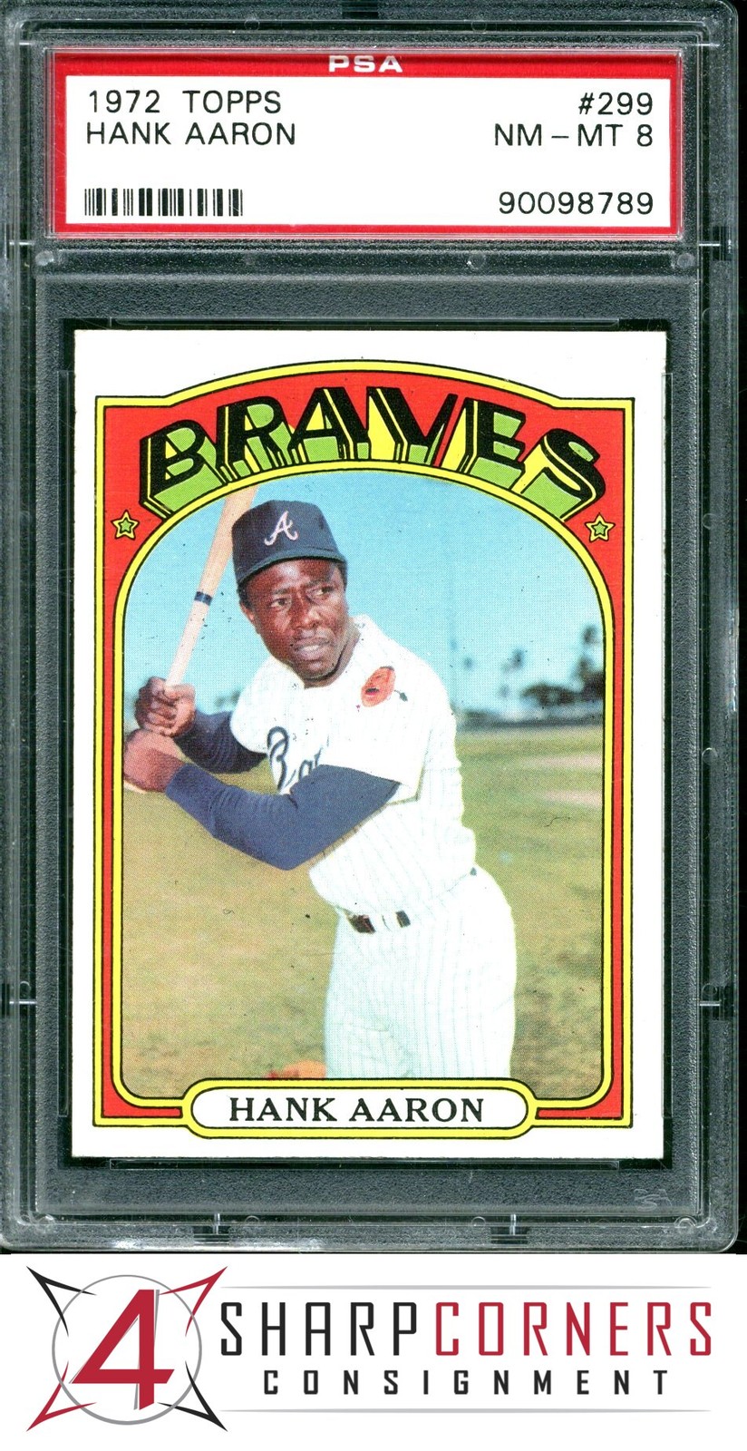 1972 TOPPS #299 HANK AARON BRAVES HOF PSA 8
