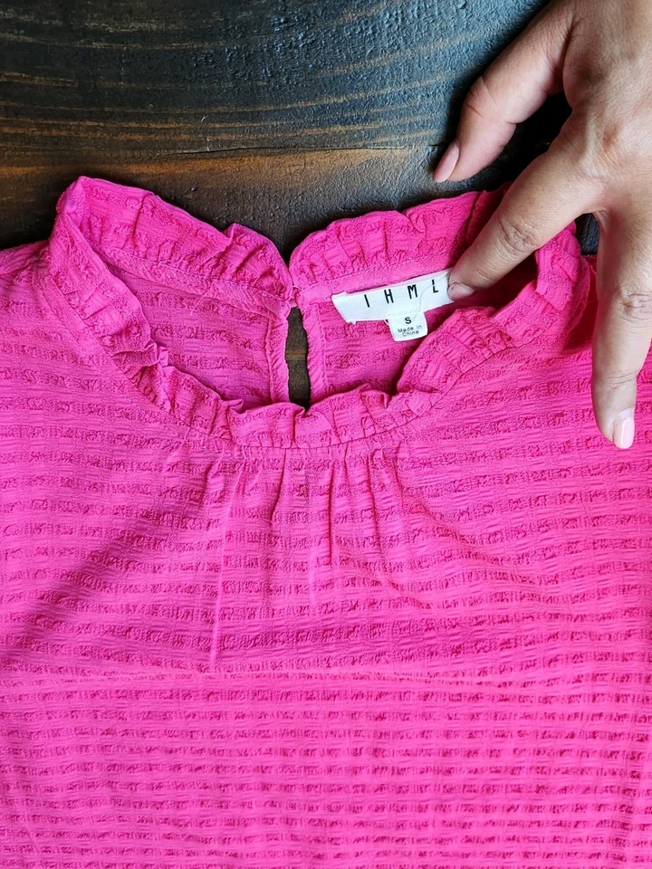 THML Pink Clip Dot Ruffle Sleeve Top Blouse, Sz SMALL - Image 3 of 4