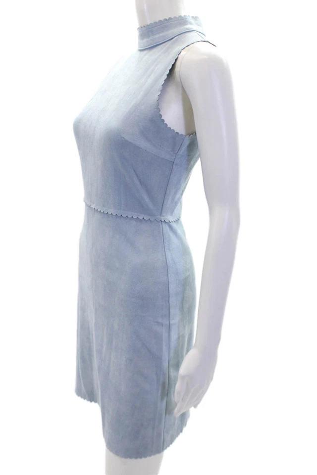 Vestido festoneado Aqua para mujer con cremallera trasera sin mangas cuello redondo azul talla pequeña Foto 2 de 4