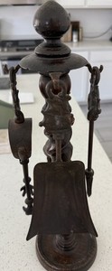 Vintage Wood and Metal Fireplace Tool Set