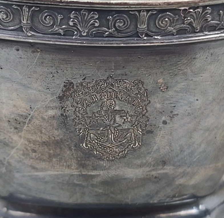 Plato de azúcar Reed & Barton plata soldado pergamino trabajo "Almirante" 9 oz 0162-H Foto 2 de 4