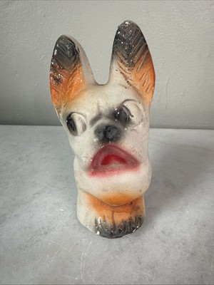 Vintage MCM French Bulldog Chalkware Statue Figurine Colored