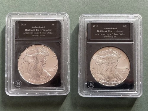 Set of 2 $1 American Silver Eagle Brilliant Uncirculated NICE! RARE