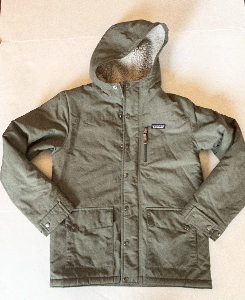 Patagonia Boys Infurno  Jacket Hooded Sherpa Lined In Khaki Size XL 14 - Image 2 of 4