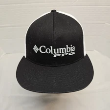 Columbia PFG Hat Cap L/XL Flexfit Mesh Back Stretch Band Black Front & White Euc