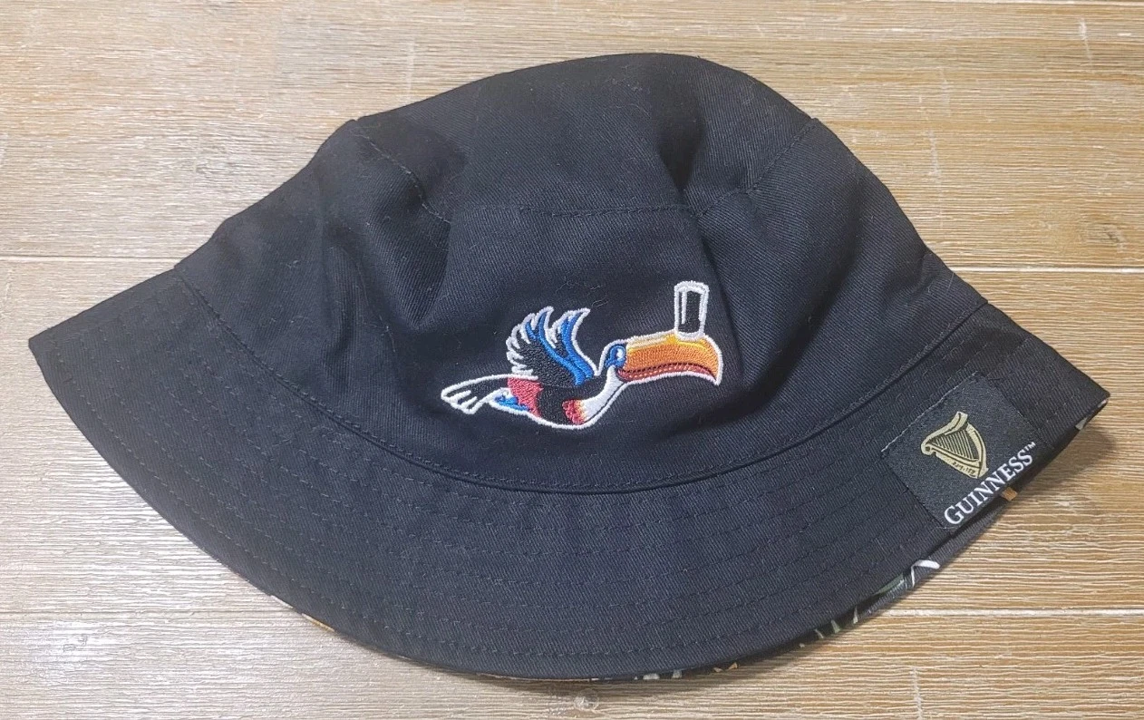 Guinness Black Toucan Reversible Hawaiian Sun Bucket Hat Cap Tropical One Size