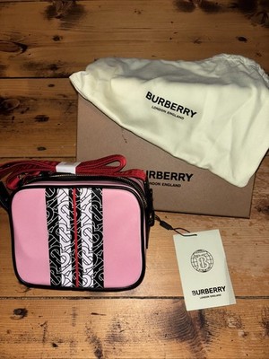 Burberry London Camera Case TB Monogram Stripe Canvas Leather Candy Pink