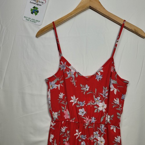 H&M Dress Womens Size 6 Red Floral Long Blouson Dress Sleeveless - Picture 2 of 10