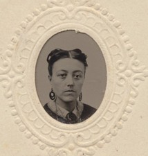 MINIATURE TINTYPE OF BEAUTIFUL YOUNG WOMAN IN LARGE EARRINGS