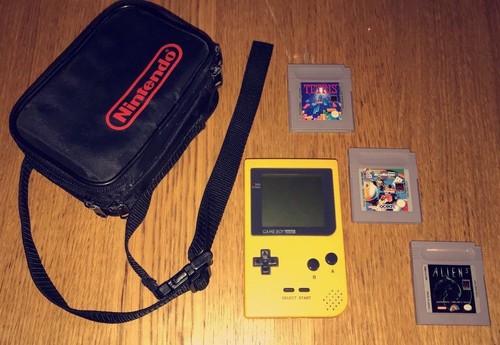 nintendo gameboy pocket original vintage yellow console & 3