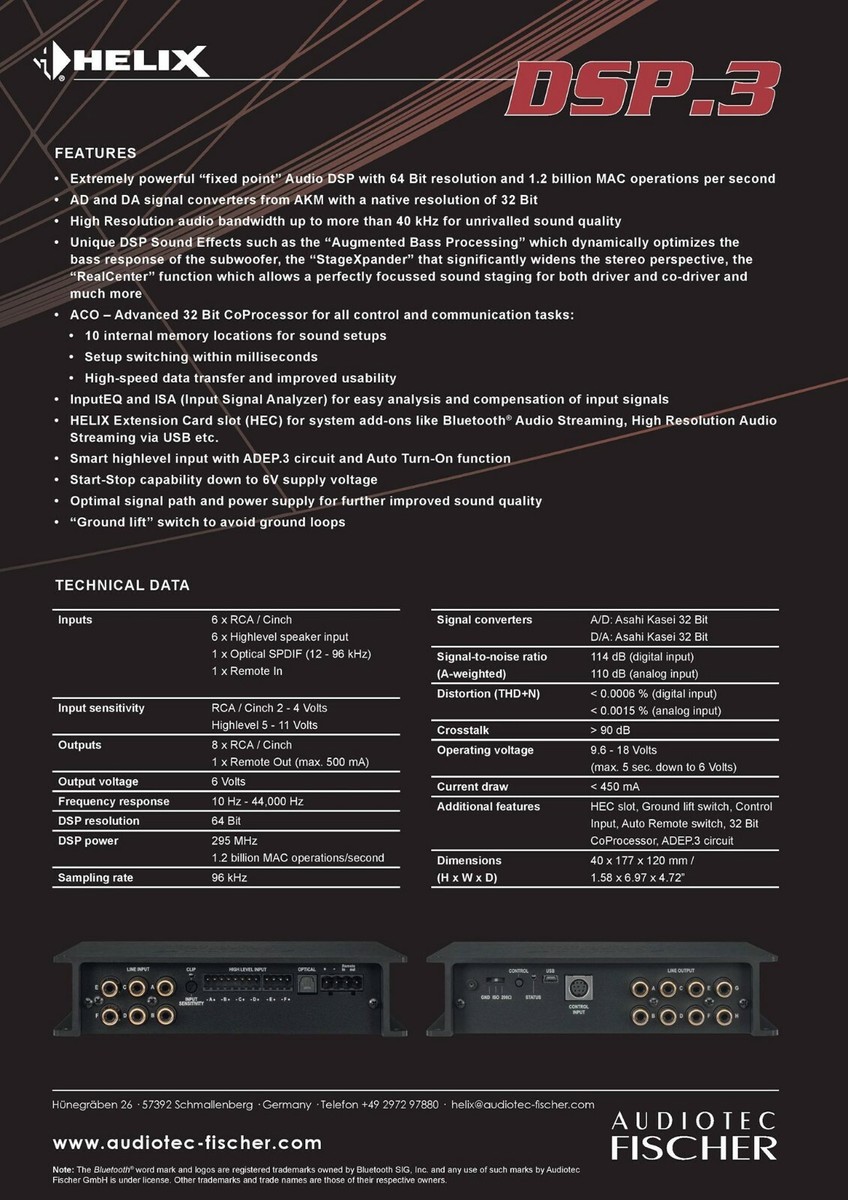 HELIX DSP.3s High-Res 6 in 8 out DSP by Audiotec Fischer + HEC BT