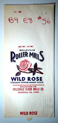 LARGE Vintage Paper Sack Bag - WILD ROSE FLOUR, BELLEVILLE ROLLER MILLS, PA 1992