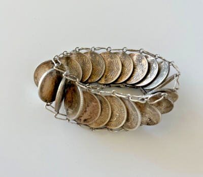 Vintage Mexico 20 Pesos Silver Coin Bracelet, 1930's- 40's, Hook