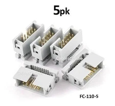 5-PACK 10-Pin Male IDC Flat Ribbon Cable Box Header Connectors, FC-110-5