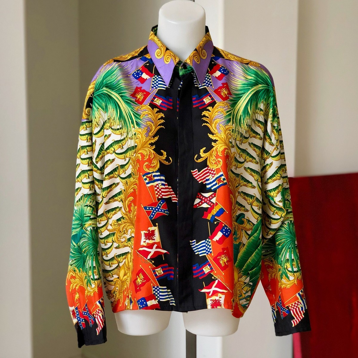 GIANNI VERSACE silk women's shirt Laggiù negli Everglades print