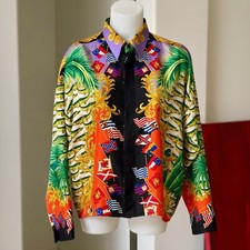 GIANNI VERSACE silk women's shirt Laggiù negli Everglades print from 1993, Miami