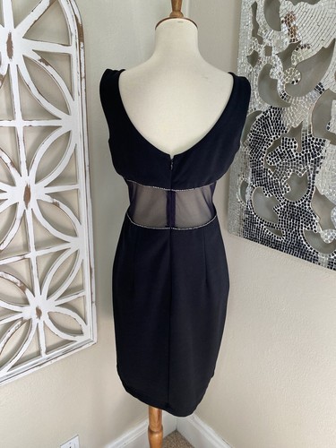 VTG CACHE size 7/8 BLACK RHINESTONE MESH CUTOUT SIDES SEXY SHEATH DRESS USA MADE - Picture 3 of 6