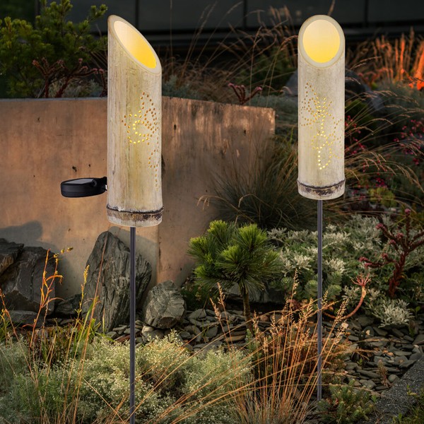 Solarlampe Steckleuchte AußEn Erdspieß Balkonlampe Garten Bambus Led 2Er Set-image