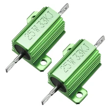 25W 33k Ohm Aluminium Housing Chassis Mount Wirewound Power Resistors Green 2pcs