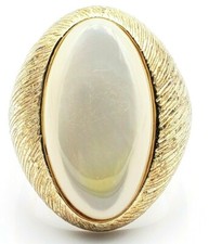 Vermeil Sterling 925 Matte Textured Brushed Mother Of Pearl Cocktail Chunk Ring