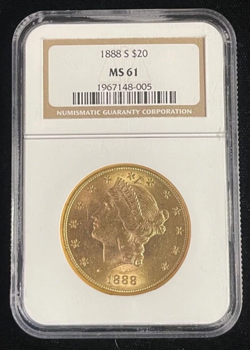 1888-S $20 Gold Double Eagle Type 2,  NGC  MS-61, Lower Mintage Semi-Key Date