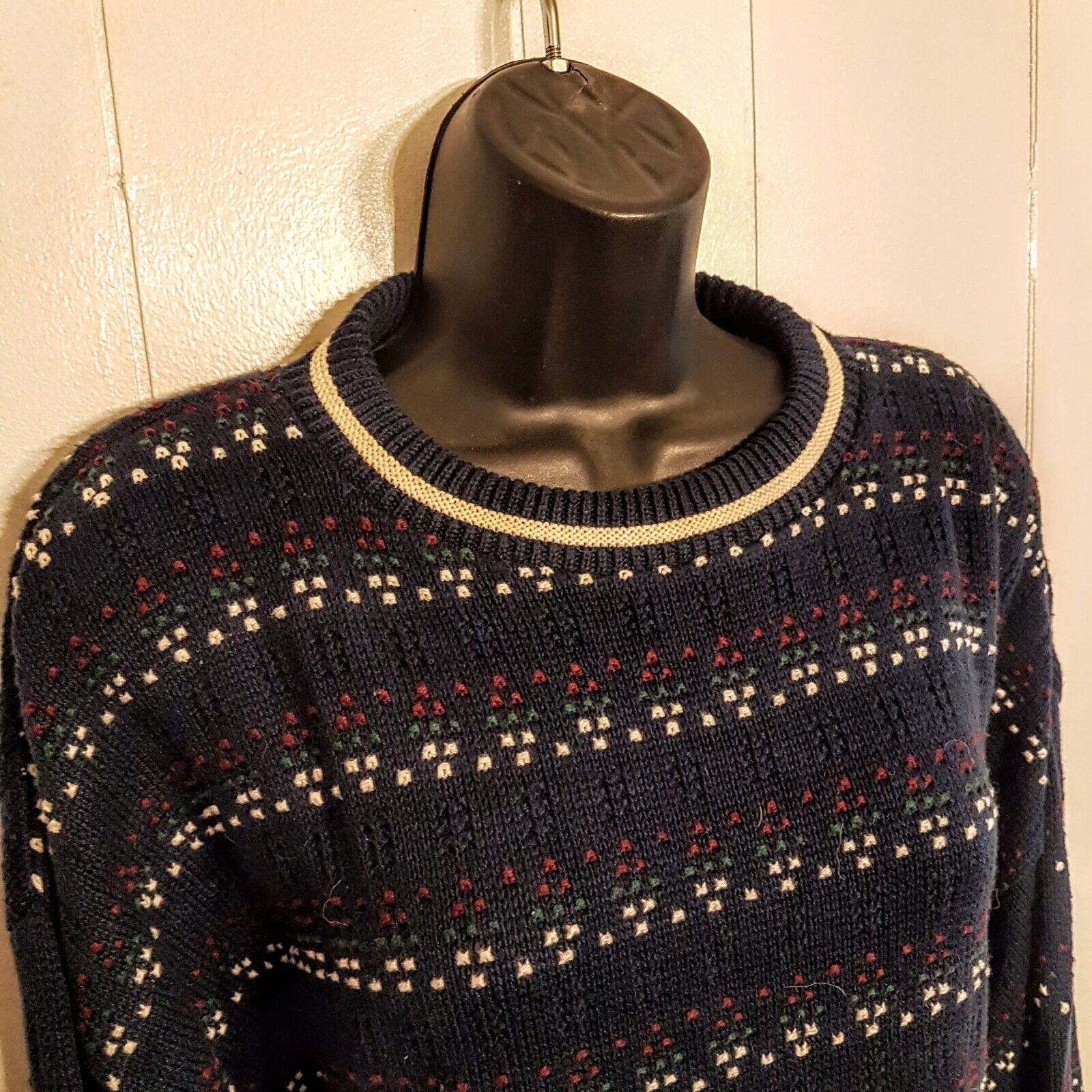 100% Cotton Sweater size Large NavyBlue Fair Isle… - image 2