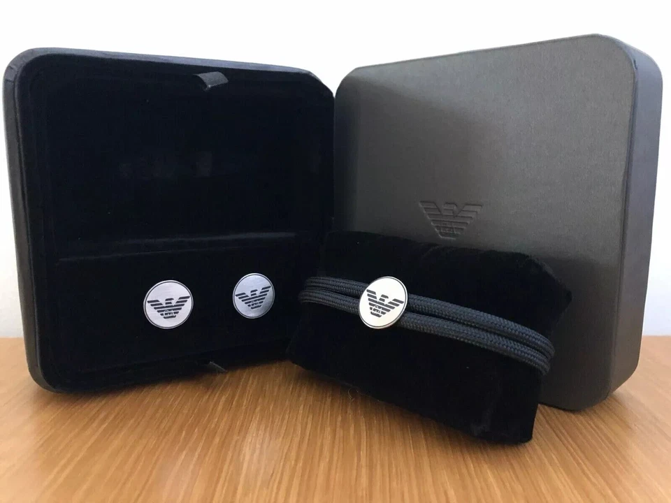 Emporio Armani Logo Essential Blue Cord Bracelet & Cufflink Gift Set EGS2784040 - Image 3 of 4