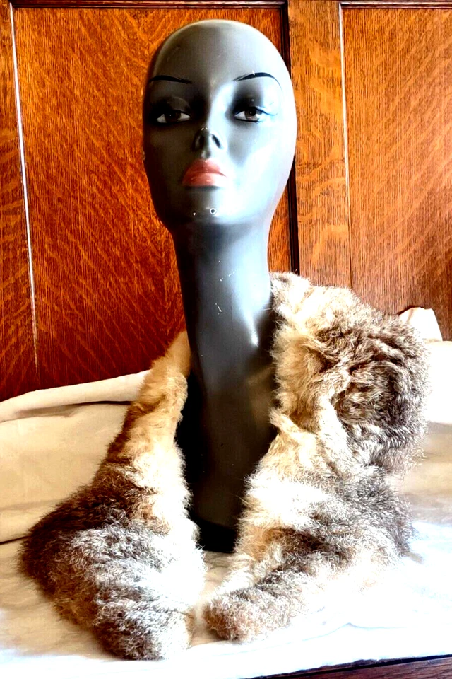 De Colección Estola de Piel Cuello Solapa Marrón Claro Chal Envoltura Acolchada Espalda 40" X 4" Foto 2 de 4