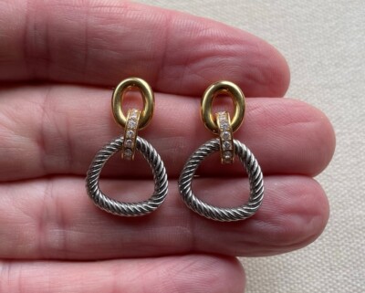 Classic Cable Doorknocker Dangle Earrings Two Tone Crystal Designer Copy 1.25''