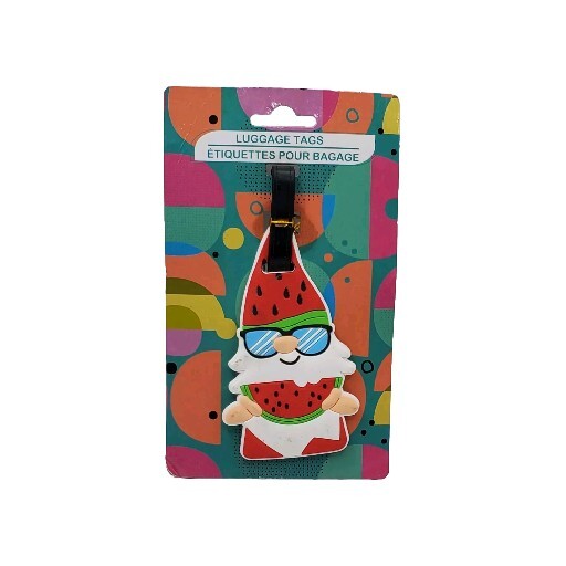 Luggage Tag - Gnome Santa in Sunglasses Eating Watermelon for Summer Travel-image