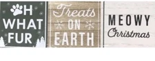 3 Wooden Cat Christmas Blocks “Oh What Fur” “Treats On Earth” “Meowy Lots Of 2