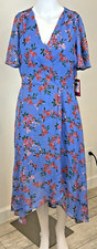 NWT Vince Camuto Romantic Floral Maxi Dress Sz 6 Blue Flutter Sleeve Faux Wrap
