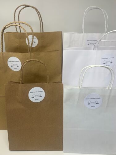 Personalised Party Twist Handle Kraft White Carrier Bags Thank You Gift - Afbeelding 1 van 9