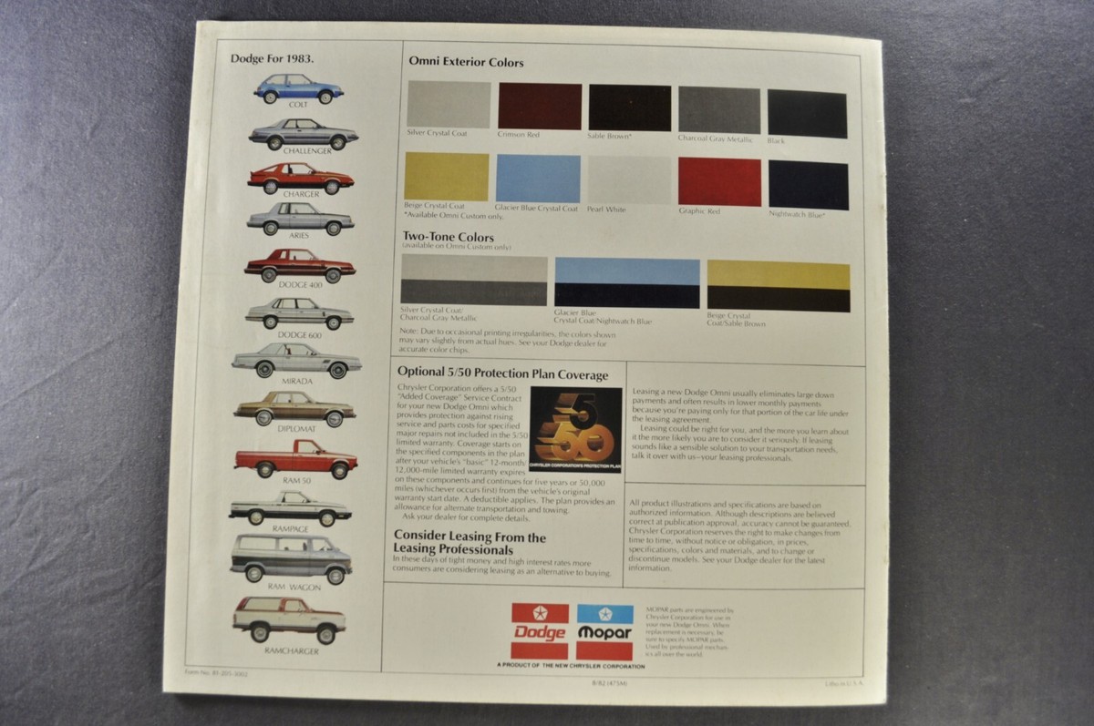 1983 Dodge Omni Catalog Brochure Sedan Mitsubishi Excellent