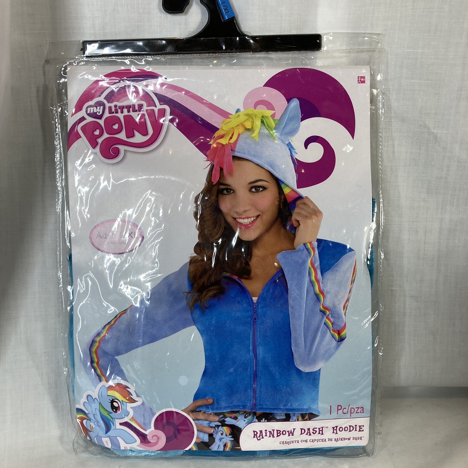 Costume Rainbow Dash adulto con cappuccio ritagliato My Little Pony cosplay grande XL NUOVO