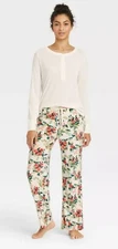 STARS ABOVE Women's Henley Pajama Sleepwear Set Long Sleeve Top Cream NWT L