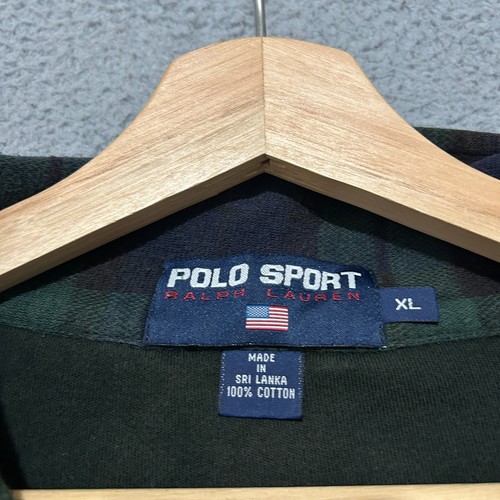 Vintage Polo Sport 1/4 Zip Sweatshirt Men XL Loose Green Plaid Collar Pullover - Picture 4 of 8