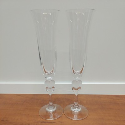 Set of 2 Gorham Lead Crystal AMORE Collection Heart Champagne Toasting Flutes
