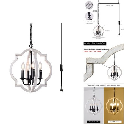vivihobb CH-42-PG 4 Light White Plug in Chandelier for Gazebo