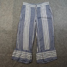 Ralph Lauren Pants Womens 8 Linen Blue White Striped Beachy Wide Leg Ankle Crop