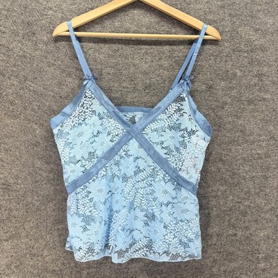 New Paris Blues Cami Top Women S Small Blue Floral Lace V-Neck Sleeveless