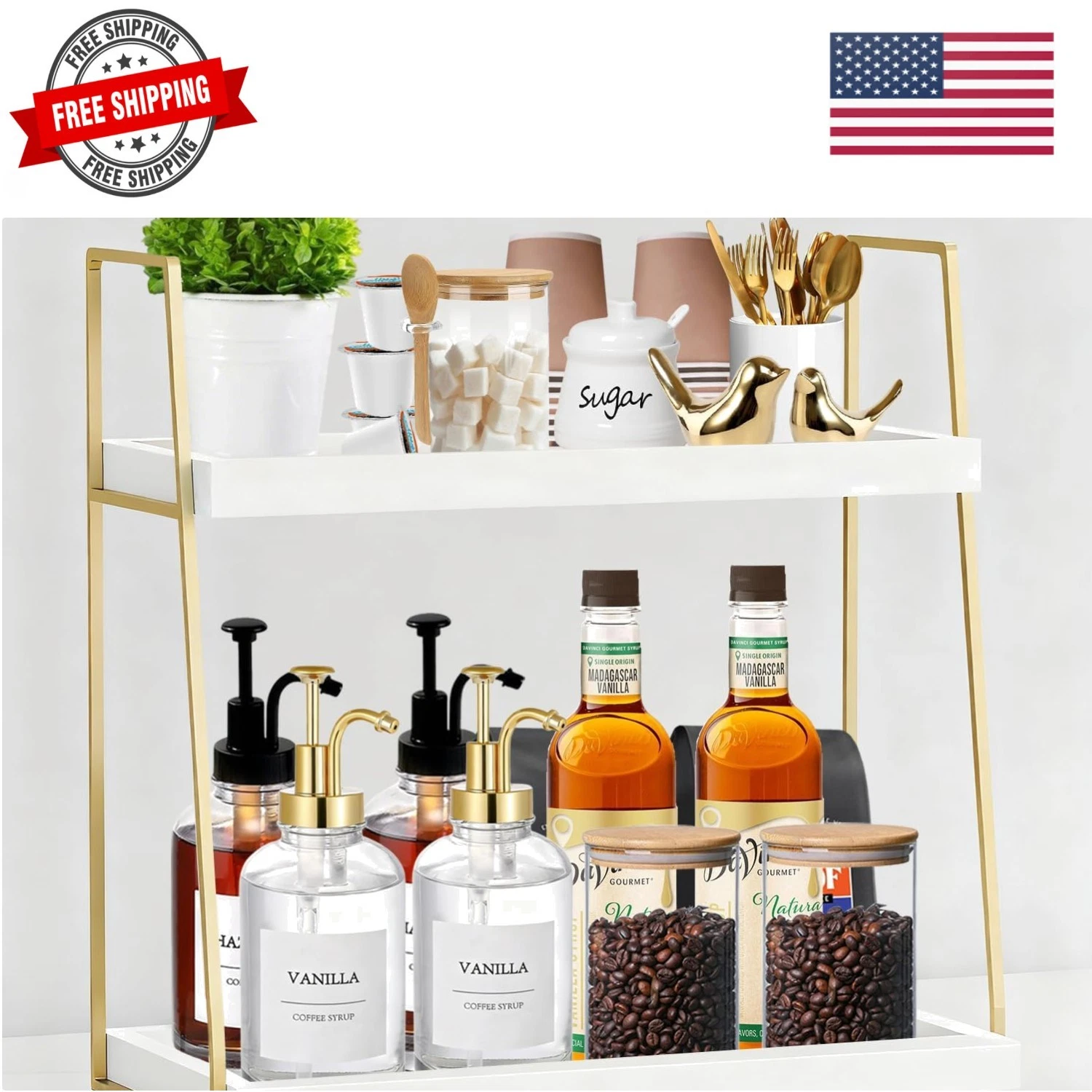 Coffee Bar Organizer for Countertop, Multifunctional Coffee Station Organizer...
