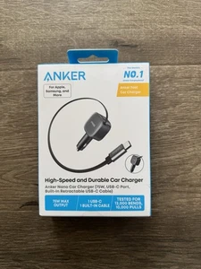 Anker USB-C Car Charger 75W Adapter Built-in Retractable Cable - Brand New