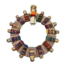 Vintage Peruvian Mayan Folk Art Doll Wreath Hand Woven Textile Wall Hanging 10"
