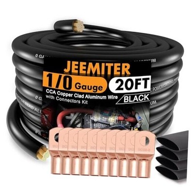 1/0 Gauge Black CCA Wire (20ft Single Roll) - Replacement Ground 20FT Black